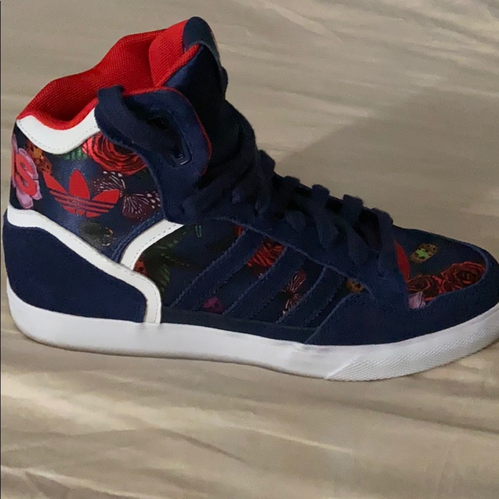 Rita Ora floral hi- top adidas sneakers (Like New)